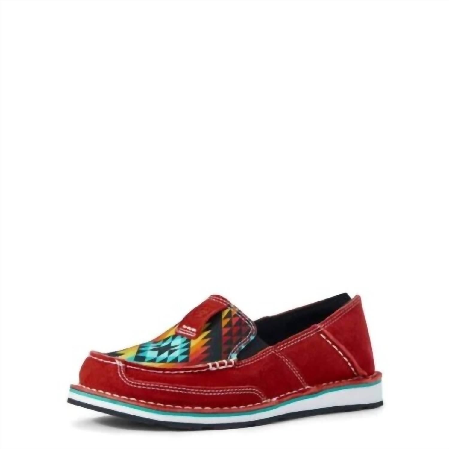 New Ariat Women's Cruiser Slip On Shoes In Ruby Red Suede/ Black Serape